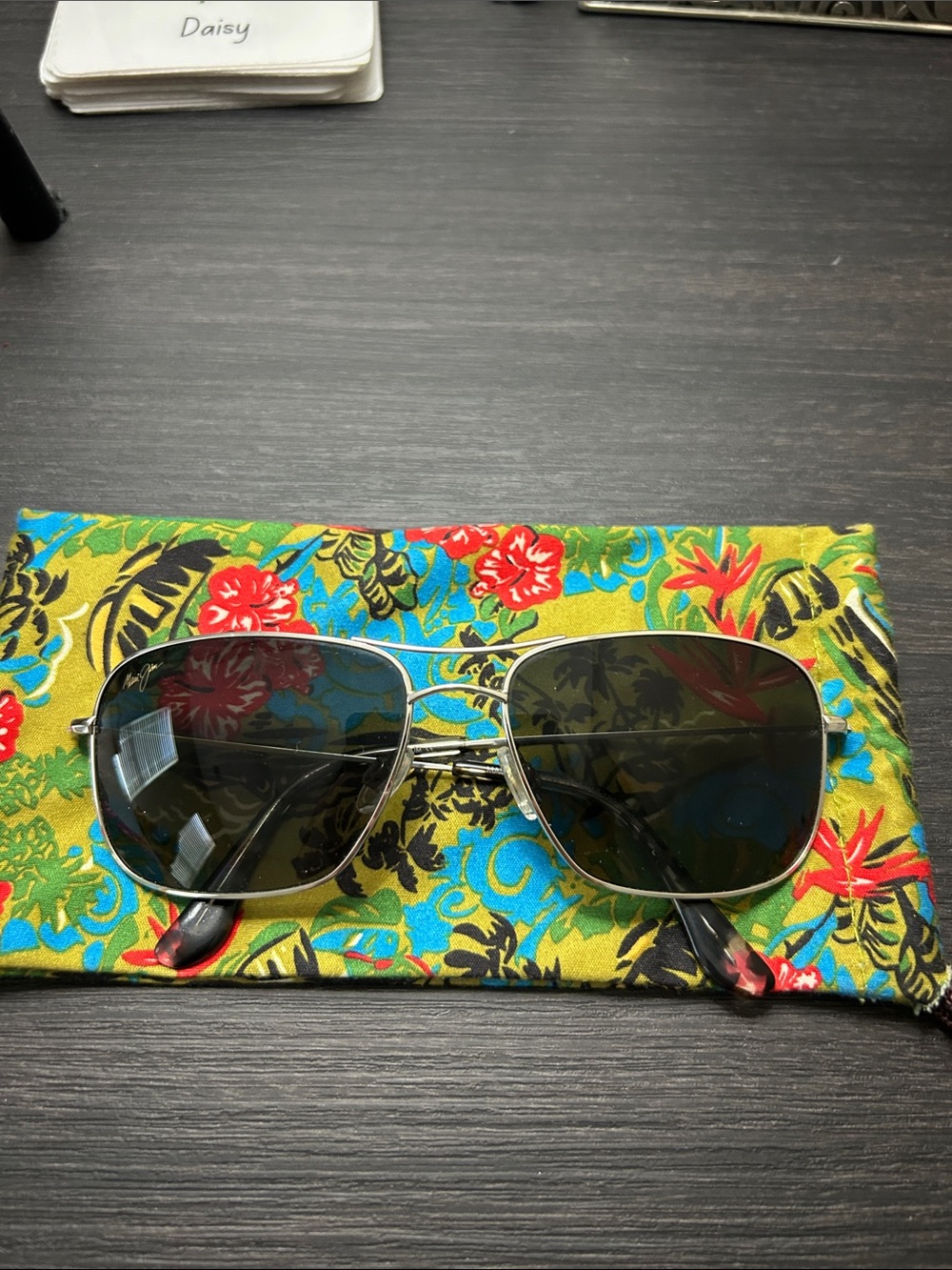 Aviator Silver Sunglasses with Dark Green Lenses